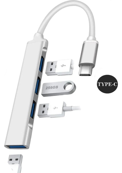 Alüminyum Kasa Type-C To USB Çoğaltıcı USB Hub - USB Çoklayıcı Type C To 4 USB Port