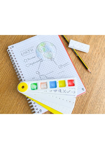 Katlanır 3D Baskı Okul Seti 5’i 1 Arada – Kağıt Kesici, Cetvel, Şablon, Kalem Tutucu, Palet modelleri