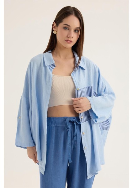 Keten Çizgli Gömlek