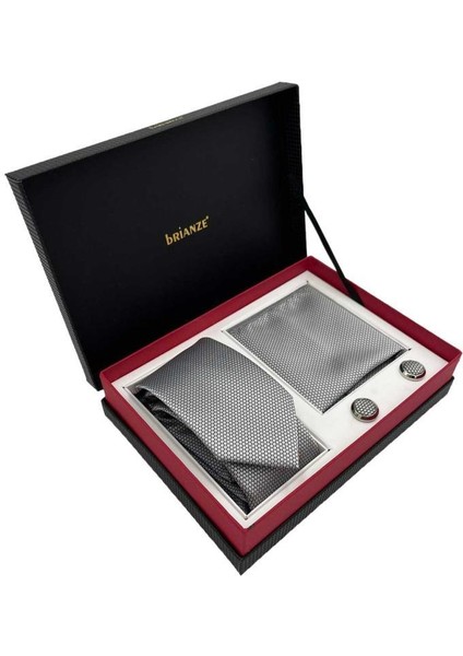 Gri Kravat Mendil ve Kol Düğmesi Kutulu Set fiyatları