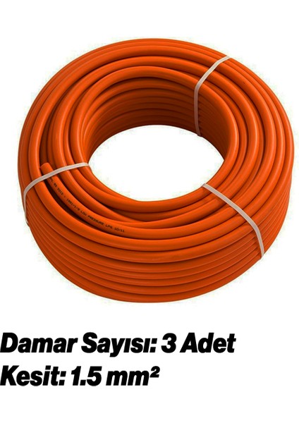 Ttr Cca Çok Telli 3x1.5 mm 100 Metre Elektrik Kablosu Turuncu Renk Topraklı Iletken Kablo H05VV-F fiyatları