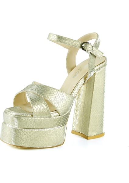Whitney Dore Croco Önü Arkası Açık Çift Platformlu Bantlı Kalın Topuklu Abiye Ayakkabı
