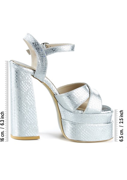 Whitney Lame Croco Önü Arkası Açık Çift Platformlu Bantlı Kalın Topuklu Abiye Ayakkabı fiyatları