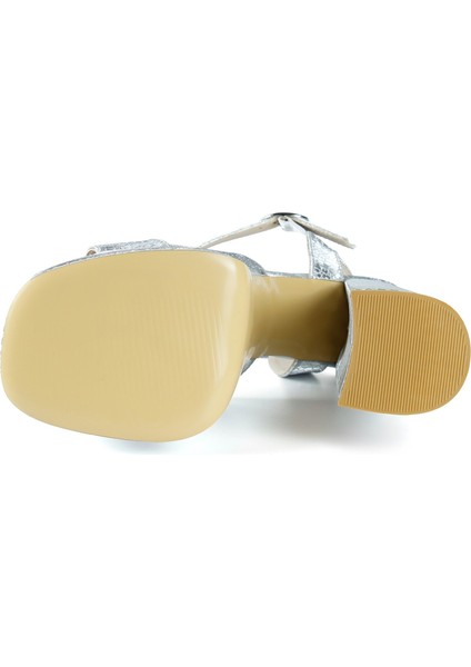 Whitney Lame Croco Önü Arkası Açık Çift Platformlu Bantlı Kalın Topuklu Abiye Ayakkabı