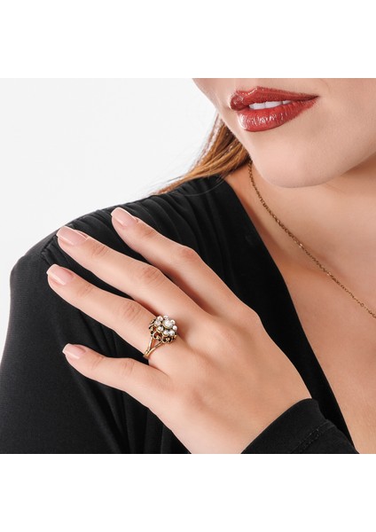 Güverseli Gül Bakır El Yapımı Kristal Taşlı Kararma Yapmaz Kadın Yüzük Kutulu