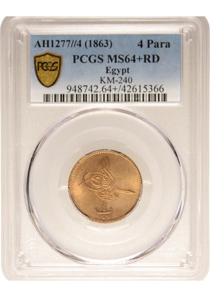 Sultan Abdülaziz 1277/4 Mısır Bakır 4 Para - Pcgs MS64 Plus Rd - Çil