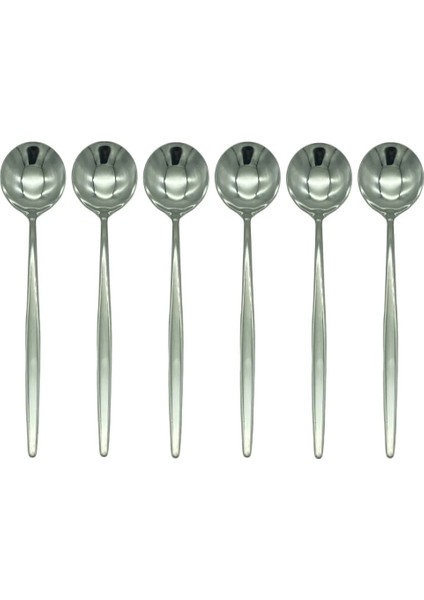 Gümüş Tatlı Sunum Kaşığı Seti, Kahvaltı Kaşık Seti Kutulu, Paslanmaz Çelik, 6 Adet, 18 cm