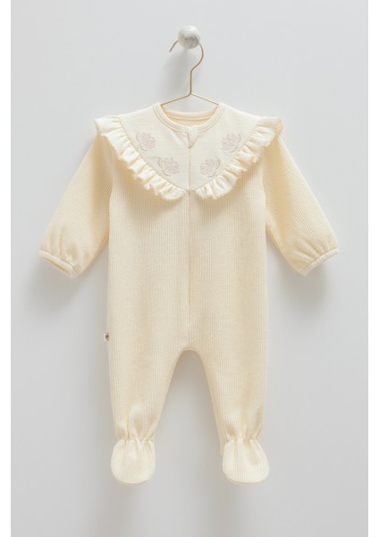 Triko Fermuarlı Tulum - Ekru