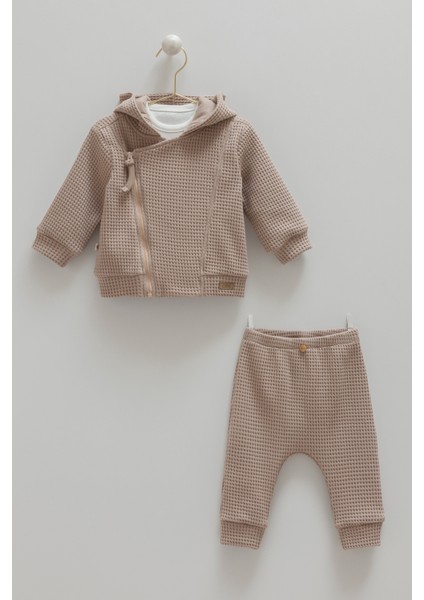 03-18 Ay Beden Aralığı Teddy Üçlü Takım - Kahve