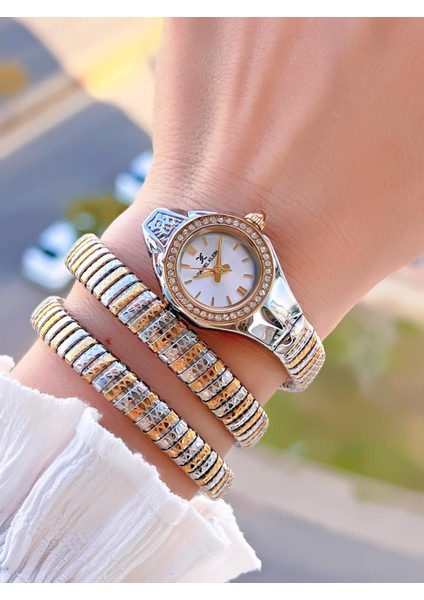 Yeni Sezon Dolamalı Çelik Kordon 3 Atm 2 Yıl Garantili Kadın Kol Saati+Bileklik 10085.4