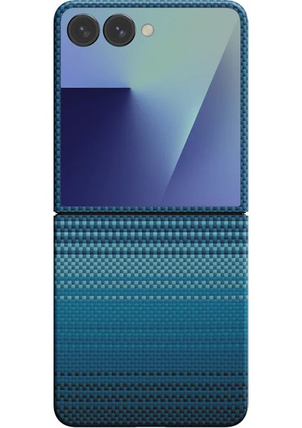 Galaxy Z Flip 7 Uyumlu Kılıf M-Safe Şarjlı Aramid Pitaka Tactile Woven Serisi Kapak Mavi fiyatları