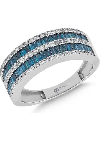 1,10 Karat Mavi Pırlanta Baget Yüzük