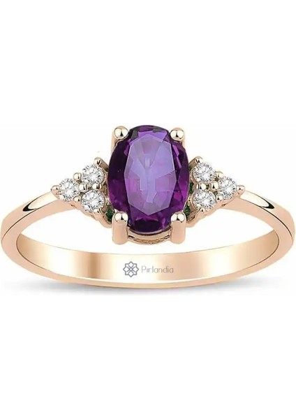 1,00 Karat Pırlanta Ametist Yüzük