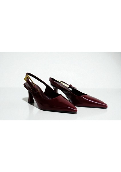 Kadın Topuklu Tokalı Rugan Stiletto Ayakkabı Bordo modelleri