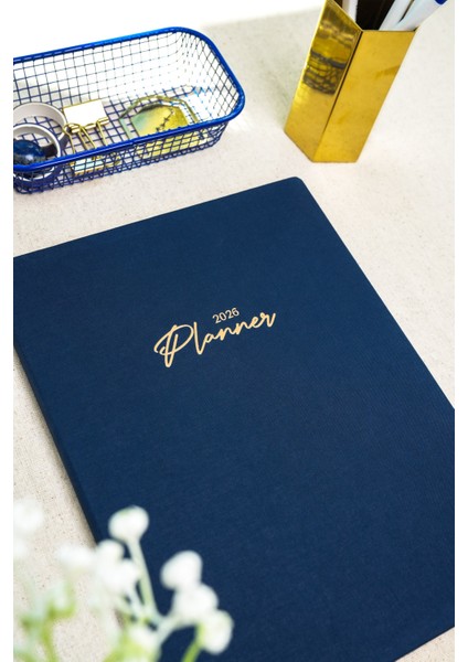 2026 Yılı 20X27 cm Keten Haftalık Planlayıcı Ajanda Lacivert