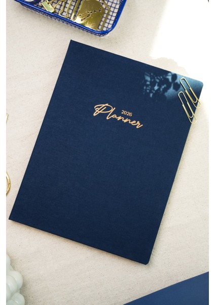 2026 Yılı 20X27 cm Keten Haftalık Planlayıcı Ajanda Lacivert fiyatları