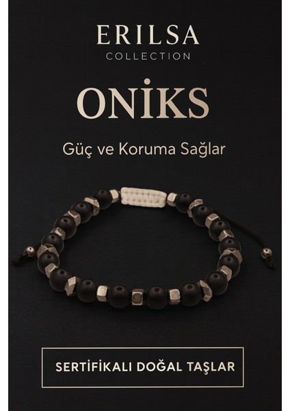 Sertifikalı Ham Işlenmemiş Oniks Taşı Bileklik – Güç Koruma ve Kalkan
