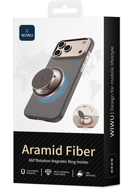 Warriors Serisi Aramid Fiber 360 Dönebilen Magnetik Ring Stand Telefon Tutucu Desert Titanyum
