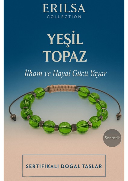 Sertifikalı Sentetik Yeşil Topaz Taş Bileklik – Ilham Hayal Gücü ve Pozitif Enerji