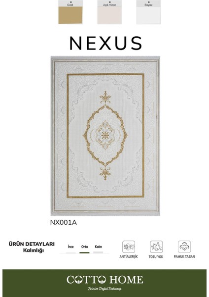 Nexus NX001A Krem Halı Klasik Desen Antialerjik Pamuk Taban Salon Halısı Yatak Odası Mutfak Koridor fiyatları