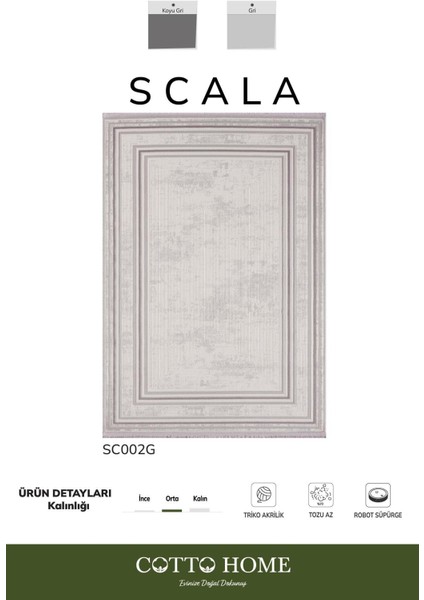 Scala SC002G Bej Halı Modern Desenli Tozu Az Akrilik Salon Halısı Yatak Odası Mutfak Koridor fiyatları