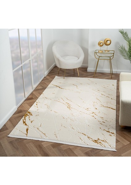 Scala SC009A Beyaz Halı Modern Desenli Tozu Az Akrilik Salon Halısı Yatak Odası Mutfak Koridor