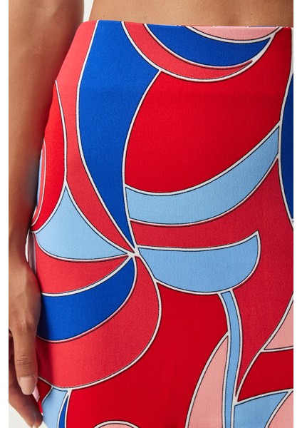 Desenli Mini Örme Etek LFN0104 Kırmızı Mavi indirimleri