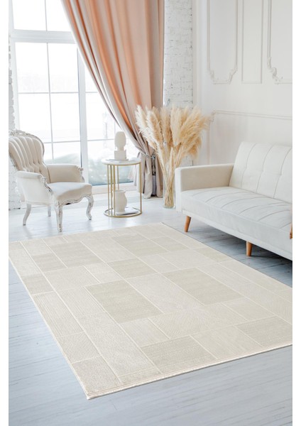 Quatro QU013A Beyaz Halı Modern Desen Pamuk Taban Salon Halısı Yatak Odası Mutfak Koridor