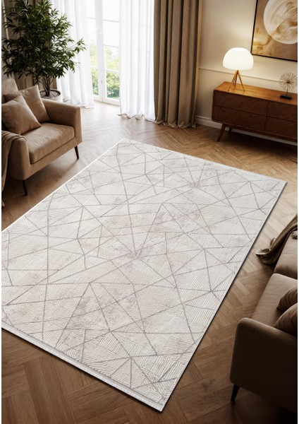 Porto PP002A Beyaz Akrilik Halı Yumuşak Dokulu Pamuk Taban Tozu Az Salon Yatak Odası Mutfak Koridor