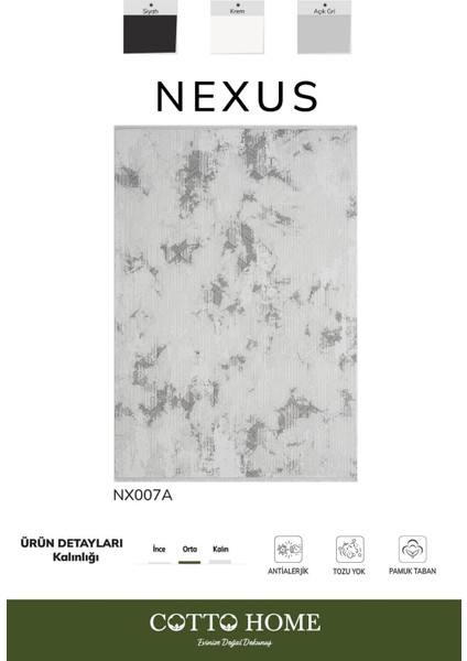 Nexus NX007A Krem Halı Modern Desen Antialerjik Pamuk Taban Salon Halısı Yatak Odası Mutfak Koridor fiyatları