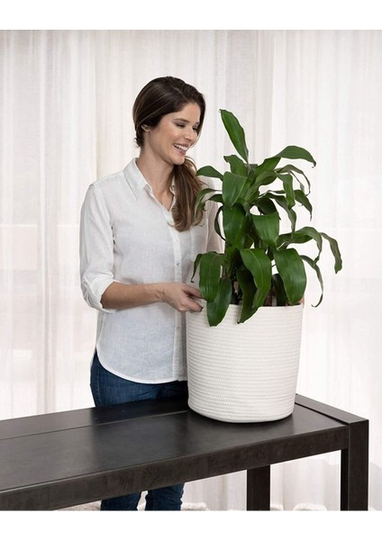 Ikili Dekoratif Jüt Saplı Hasır Sepet Saksı 30 cm ve 25 cm , Dekoratif Saksı ve Havluluk modelleri