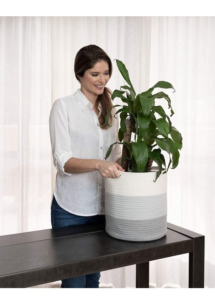 Ikili Dekoratif Jüt Saplı Hasır Sepet Saksı 30 cm ve 25 cm , Dekoratif Saksı ve Havluluk modelleri