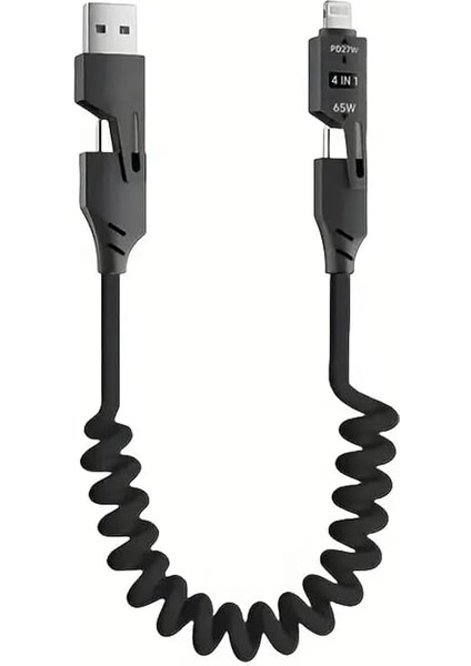 65W 4 In 1 Usb+C Type C To Lightning ile Uyumlu Şarj Kablosu, Metal Başlık Sağlam Kopmaz Kablo Akordiyon Pd Hızlı Şarj Ios USB iphone Samsung