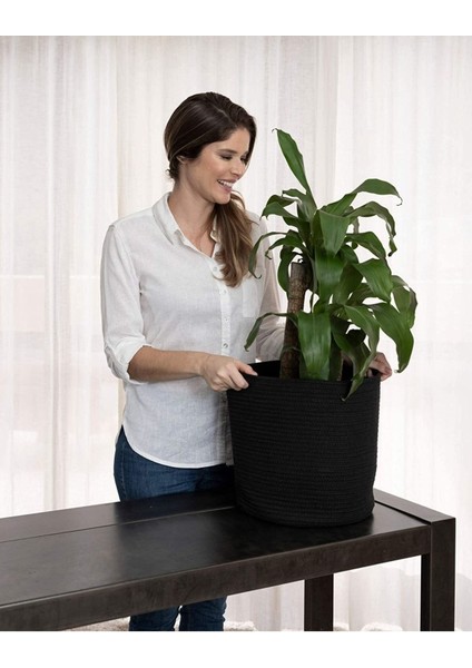 Ikili Dekoratif Jüt Saplı Hasır Sepet Saksı 30 cm ve 25 cm , Dekoratif Saksı ve Havluluk modelleri