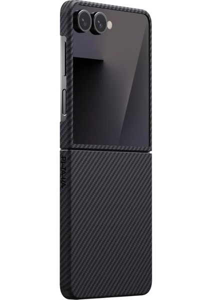 Galaxy Z Flip 7 Uyumlu Kılıf M-Safe Şarjlı 600D Aramid Pitaka Ultra-Slim Classic Serisi Siyah-Gri