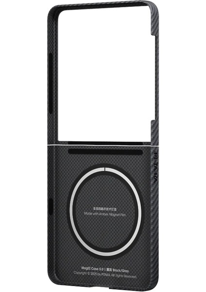 Galaxy Z Flip 7 Uyumlu Kılıf M-Safe Şarjlı 600D Aramid Pitaka Ultra-Slim Classic Serisi Siyah-Gri modelleri