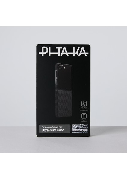Galaxy Z Flip 7 Uyumlu Kılıf M-Safe Şarjlı 600D Aramid Pitaka Ultra-Slim Classic Serisi Siyah-Gri