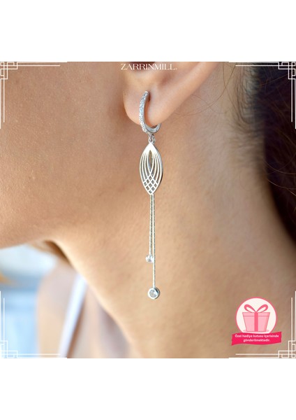 Kadın 925 Ayar Gümüş Uzun Sallantılı Küpe