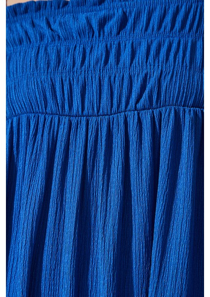 Askılı Krinkıl Yazlık Örme Elbise LUB0215 Mavi fırsatları