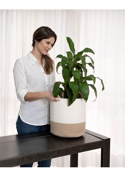 Ikili Dekoratif Jüt Saplı Hasır Sepet Saksı 30 cm ve 25 cm , Dekoratif Saksı ve Havluluk modelleri