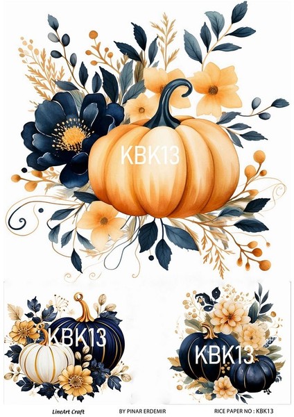 Kabak Serisi Halloween, Kabak, Pumpkin KBK13 Pirinç Dekopaj 30*42 cm