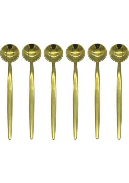Gold Yuvarlak Çay Kaşık Seti 6 Adet, Kutulu, 18/10 Paslanmaz Çelik 6 Kişilik Çay Kaşığı Seti 13 cm