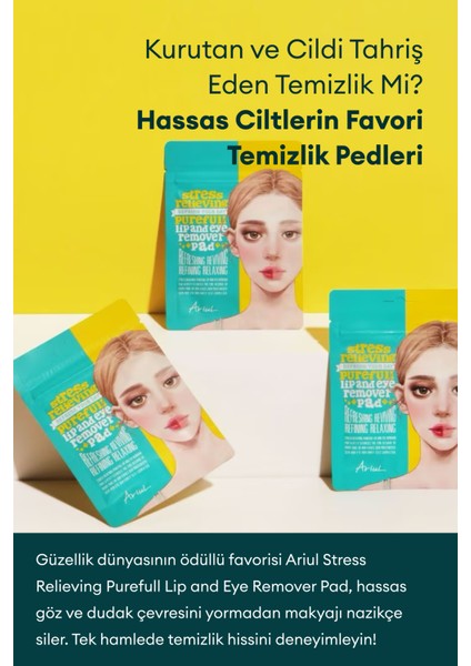 Stress Relieving Purefull Lip And Eye Remover Pad 10 Pads - Cildi Kurutmayan Dudak ve Göz Makyaj Arındırıcı Pamuk Ped