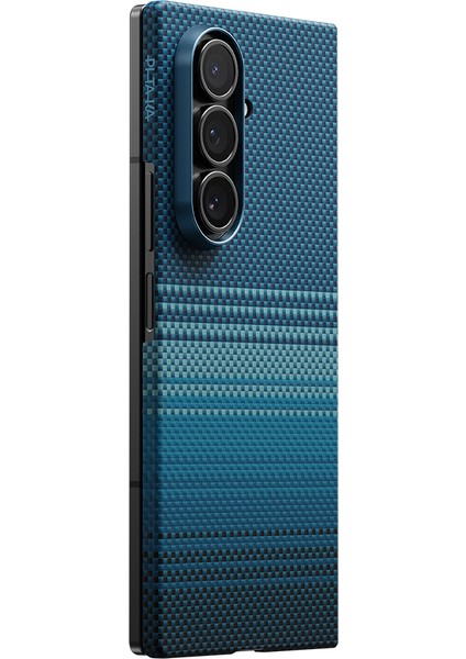 Galaxy Z Fold 7 Uyumlu Kılıf M-Safe Şarjlı Aramid Pitaka Tactile Woven Serisi Kapak Mavi