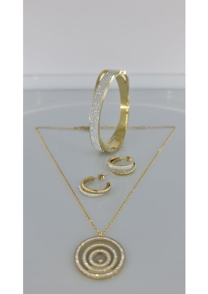 Elit Gold Çelik Takı Seti düğün doğum günü Günlük Kombimi kararmaz fiyatları