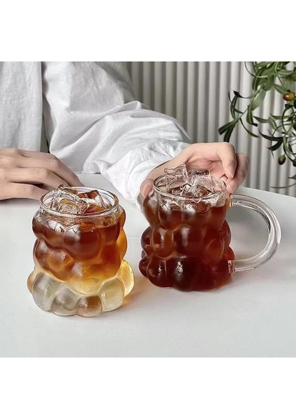 Home 2 Adet 300 ml Üzüm Desenli Borosilikat Bardak, Termisil, Bulut Desenli, Isıya Dayanıklı, Şık ve Fonksiyonel Içecek Bardakları (Kulplu)