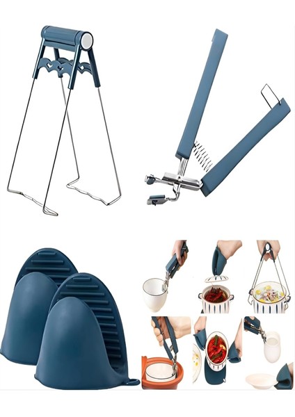 High-Tech Haşlanma Önleyici Kıskaç Seti - Kase Kelepçeleri + Tencere Kelepçeleri + Silikon Eldiven, Kaymaz Haşlanma Kıskaçları, Mutfak, Mikrodalga Fırın, Kamp ve Sıcak Eşya Tutucu Için