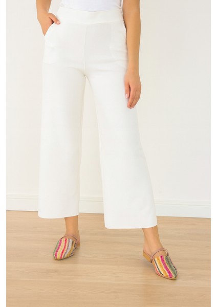 Kadın Çok Renkli Örgü Mule – Slingback Düz Taban Terlik Bej