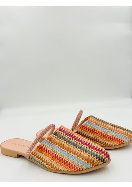 Kadın Çok Renkli Örgü Mule – Slingback Düz Taban Terlik Bej fırsatları