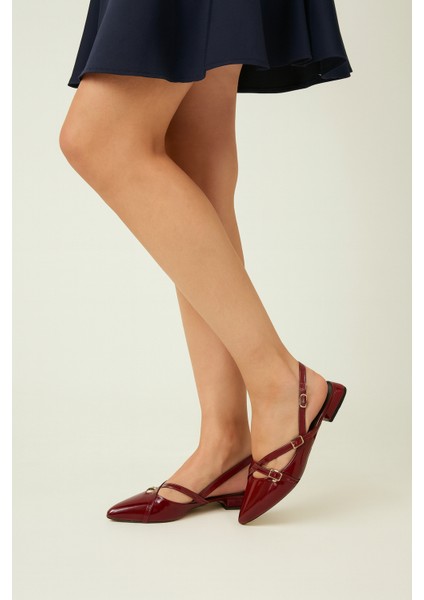 Kadın Rugan Çapraz Bantlı Slingback Stiletto Ayakkbı Bordo